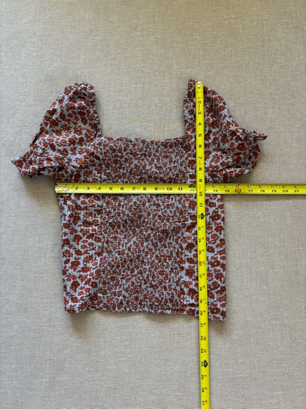 Madewell Rust Floral Square-Neck Puff Sleeve Top